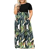 Kancystore Women's Short Sleeve Plus Size Maxi Dress with Pockets Loose Casual Summer Dresses XL-5X
