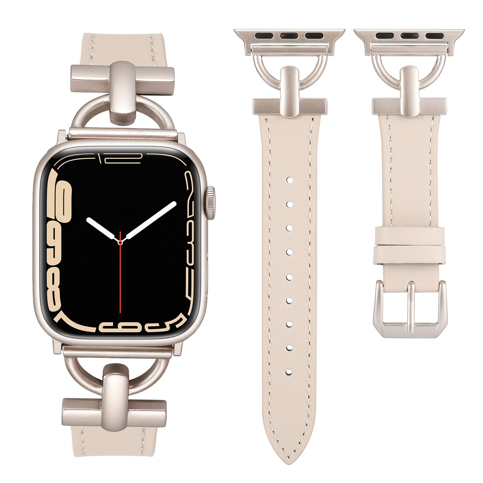 Wearlizer Leather Band Compatible with Apple Watch Strap Women 38/40/41/42/44/45/46/49mm(Ultra 1/2), Dressy Leather Strap with D-Shape Metal Buckle for iWatch Bands Series 11 10 9 8 7 SE 7 6 5 4 3 2 1