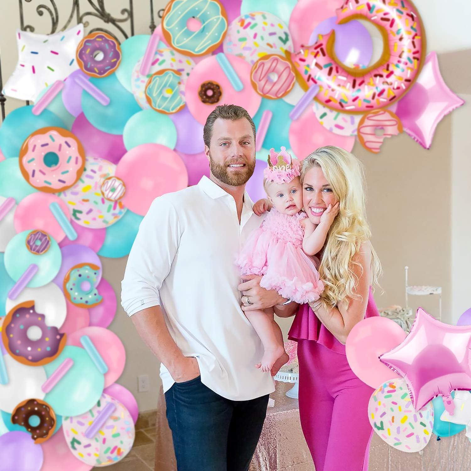 Donut Balloons Garland Pastel Decoration Kits 100 Pcs Sprinkles Confetti Doughnut Backdrop Cutouts Kids Birthday Party