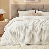 BEDELITE Fleece Queen Comforter Set -Super Soft & Warm Fluffy Cream White Bedding, Luxury Fuzzy Heavy Bed Set for Winter with