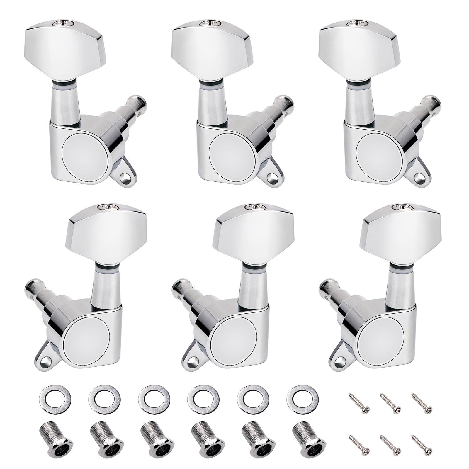 Banworks 3L3R Guitar Tuning Pegs Keys 15:1 Ratio Guitar String Tuning Keys Machines with 45 Degree Fixing Tag for Les Paul LP SG Electric or Acoustic Guitar Pack of 6 JT/JXQ-04 Chrome