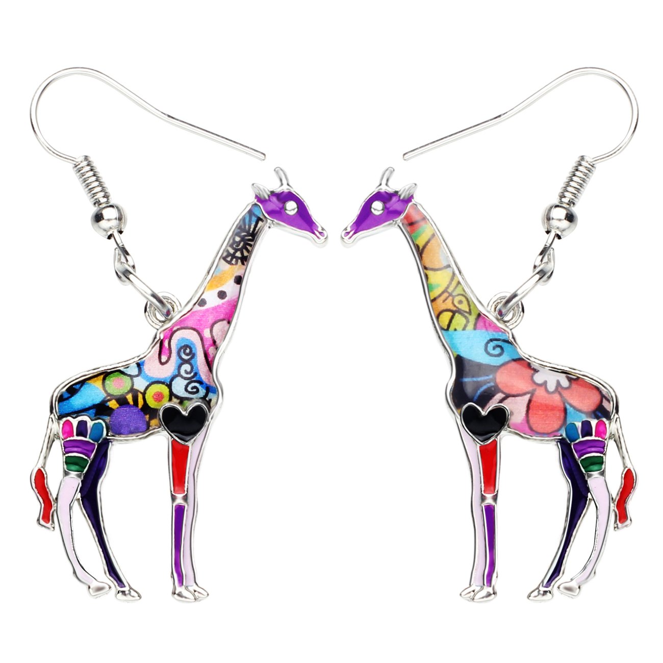NEWEI Enamel Alloy Cute African Giraffe Earrings Dangle Drop Giraffe Jewelry for Women Girls Gift Charms (Purple)
