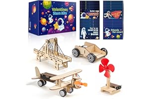 GIAKAN Valentines Day Gifts for Kids School Classroom - 24 Packs Stem Kits，Kids Valentines Day Gift Cards with Wood Craft Science Kit for Boys Girls, Class Valentines Gifts Exchange, Party Favors, Prizes