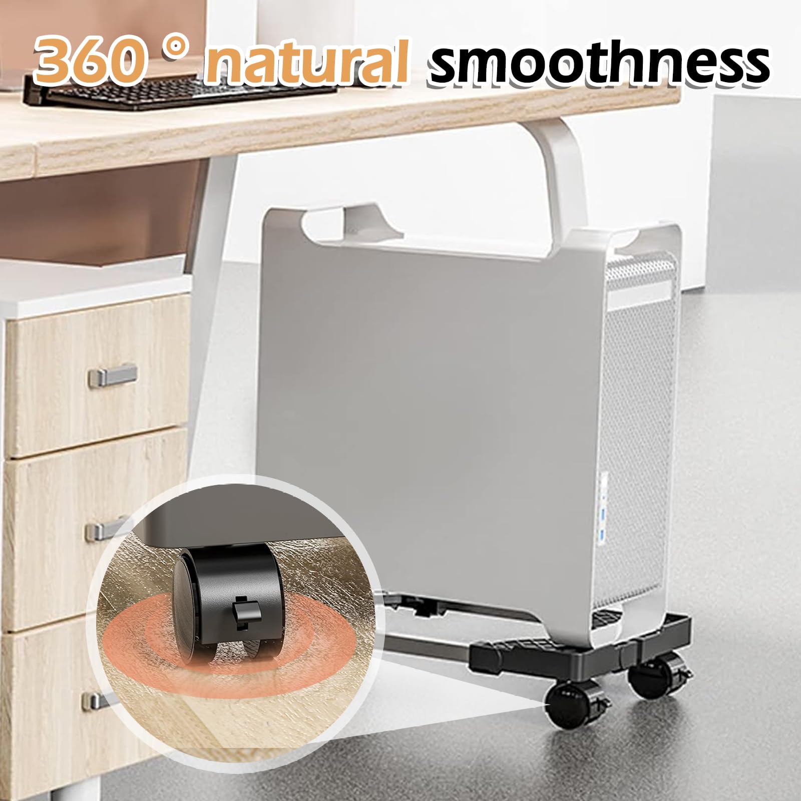 SPORWAY CPU Ständer: Einstellbare PC Halterung mit 4 Rollen, Unterschreibtisch Computer Ständer für Tower Gehäuse (Schwarz) 5