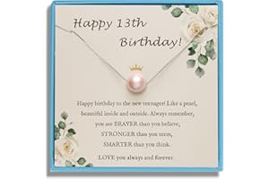 Sereney Birthday Gifts for Girls Women, Sterling Silver Pearl Necklace as 7 9 10 11 13 15 16 18 21 30 40 50 60 Year Old Birthday Gifts, Single Pearl Necklace as Bday Gifts for Friends