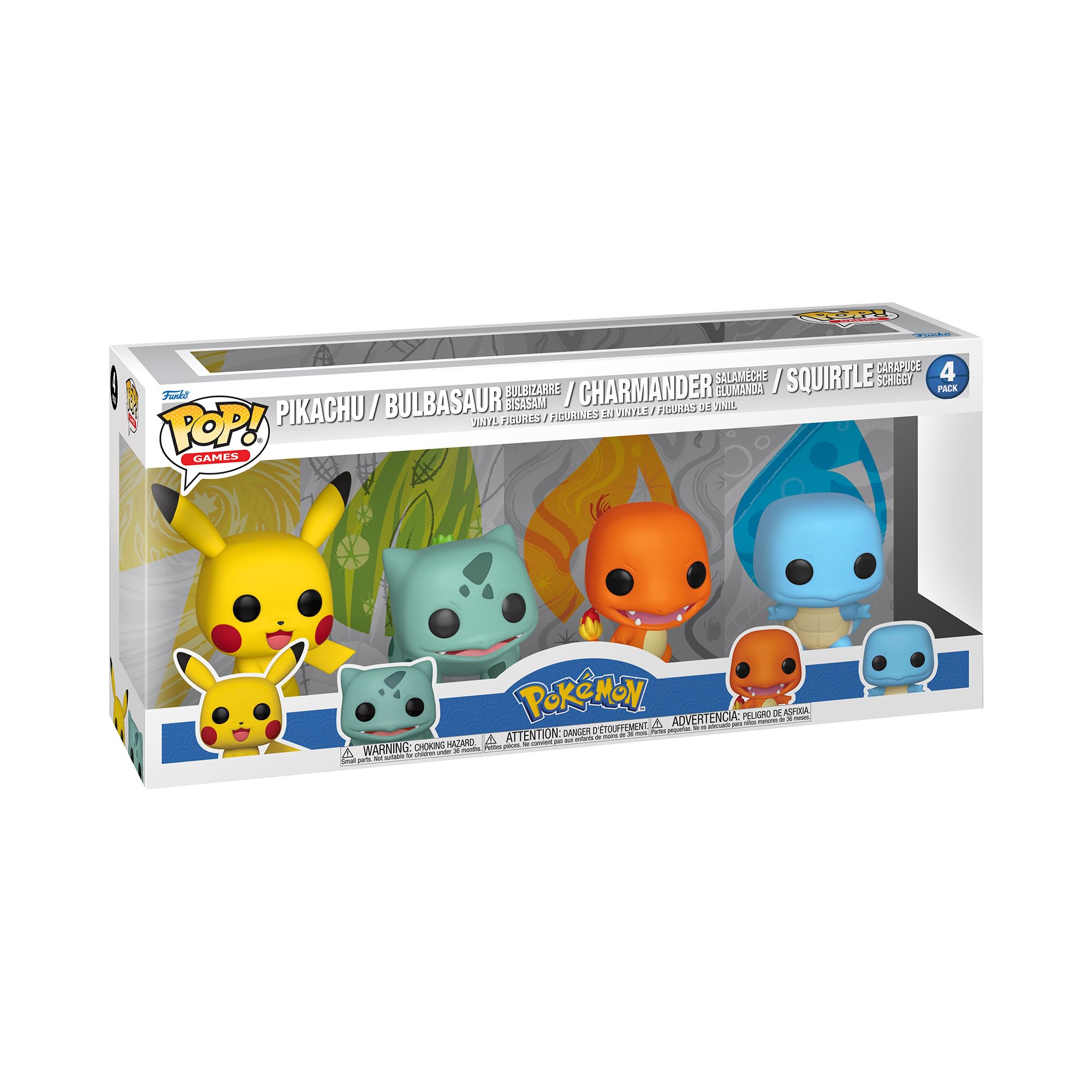 Funko POP! Games: Pokemon - Starters - 4 Pack - Pikachu - Squirtle - Charmander - Bulbasaur - Collectable Vinyl Figure - Gift Idea - Official Merchandise - Toys for Kids & Adults - Video Games Fans