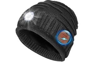HIGHEVER Bluetooth Beanie with a Light, Rechargeable Hat with 4 LED Headlamp & Headphones, Christmas Stocking Stuffers Gifts for Men