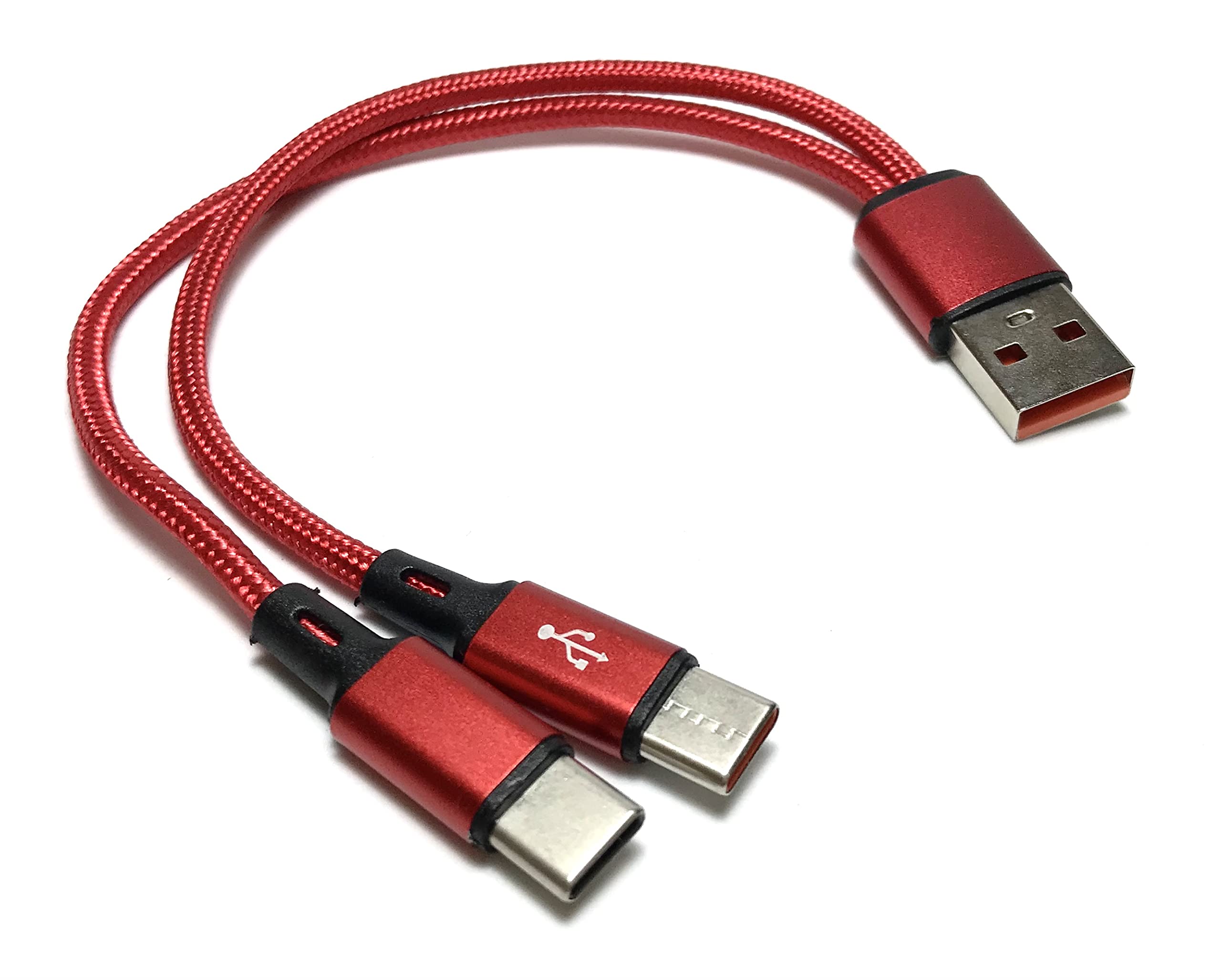 Access 【 5A急速充電 20cm 】 USB 二股ケーブル 2重編み, USB A オス to USB タイプC 2 オス Y字2分岐ケーブル, 2 in 1 USBタイプC Yスプリッタケーブル + マイクロファイバークロス付き USB59R-C2-5A商品画像