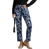 luvamia Straight Leg Jeans for Women Floral Printed High Waisted Trendy Cute Vintage Stretchy Denim Pants Boho Jeans