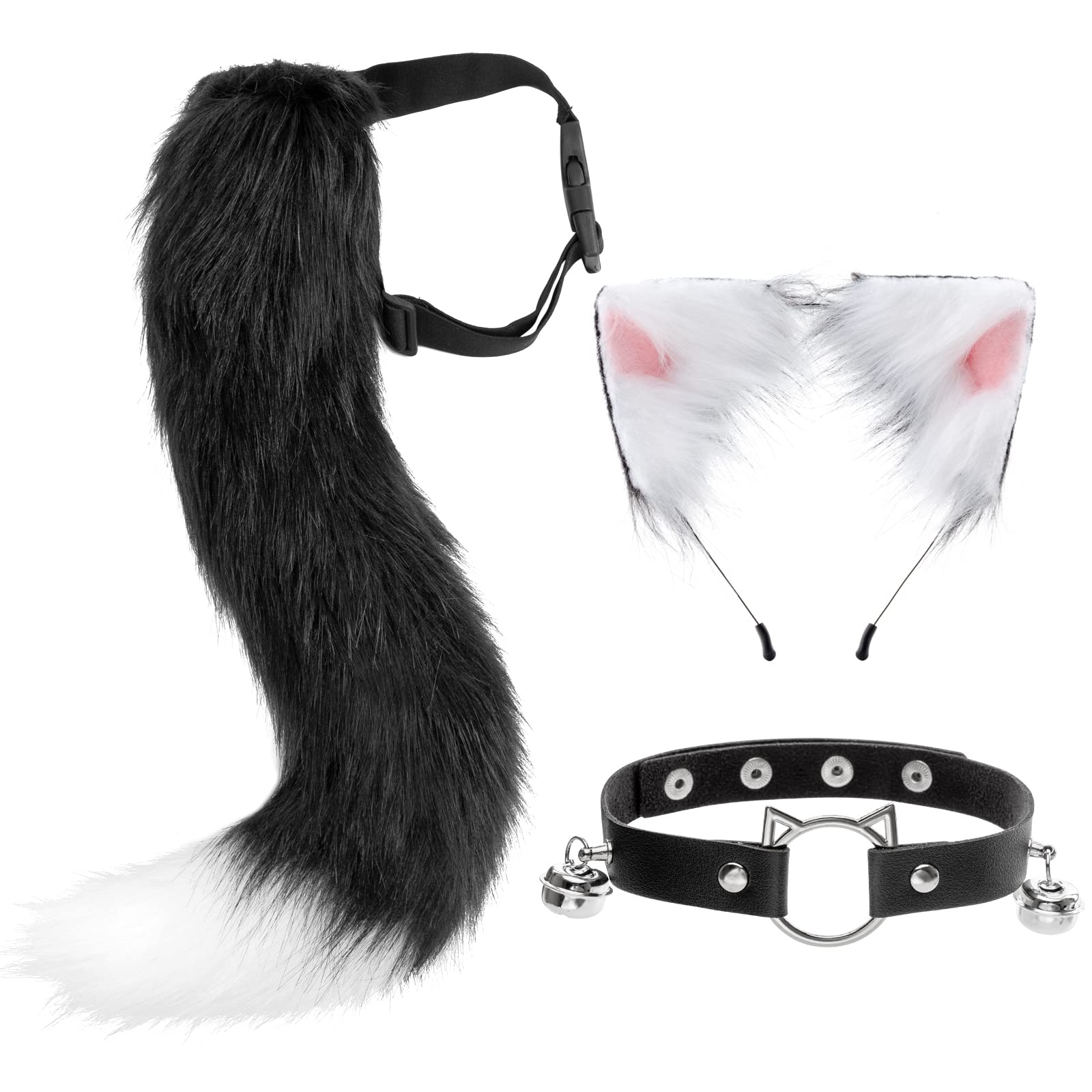 DRESHOW Fox Faux Fur Tail Cat Ears Headband Halloween Party Costume Neck choker Cosplay Set for Women — image 1