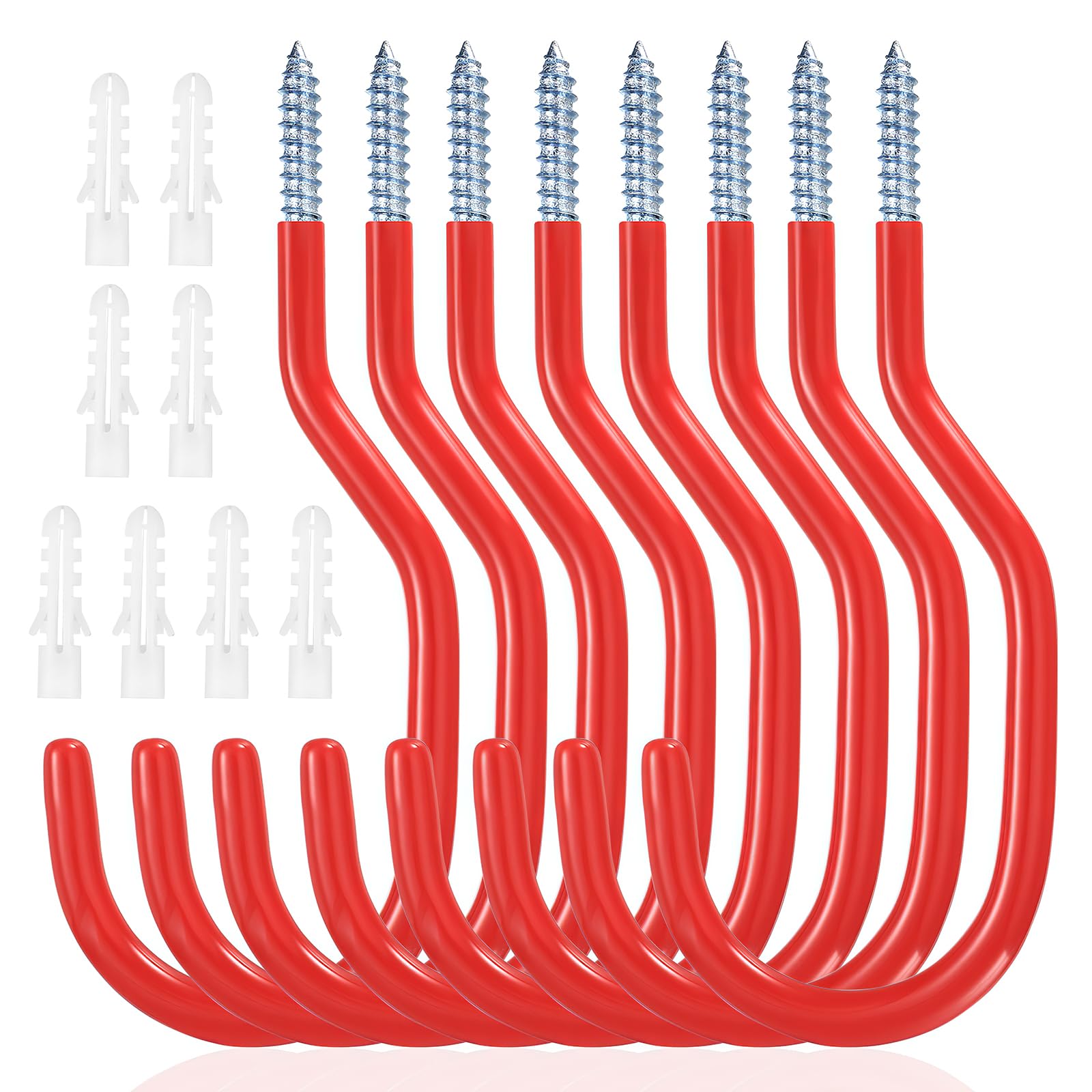 8 Pcs Bike hook for Wall, Garage, Shed, Heavy-Duty Large Screw-In Hook for Garage Ceiling Tool Hanger (Red)