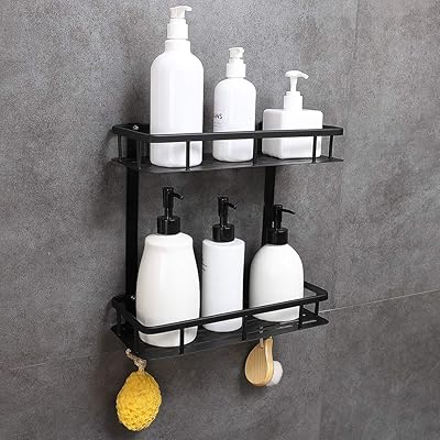 GERUIKE 2-Tier Wall-Mounted Bathroom Shelf - Black Aluminum