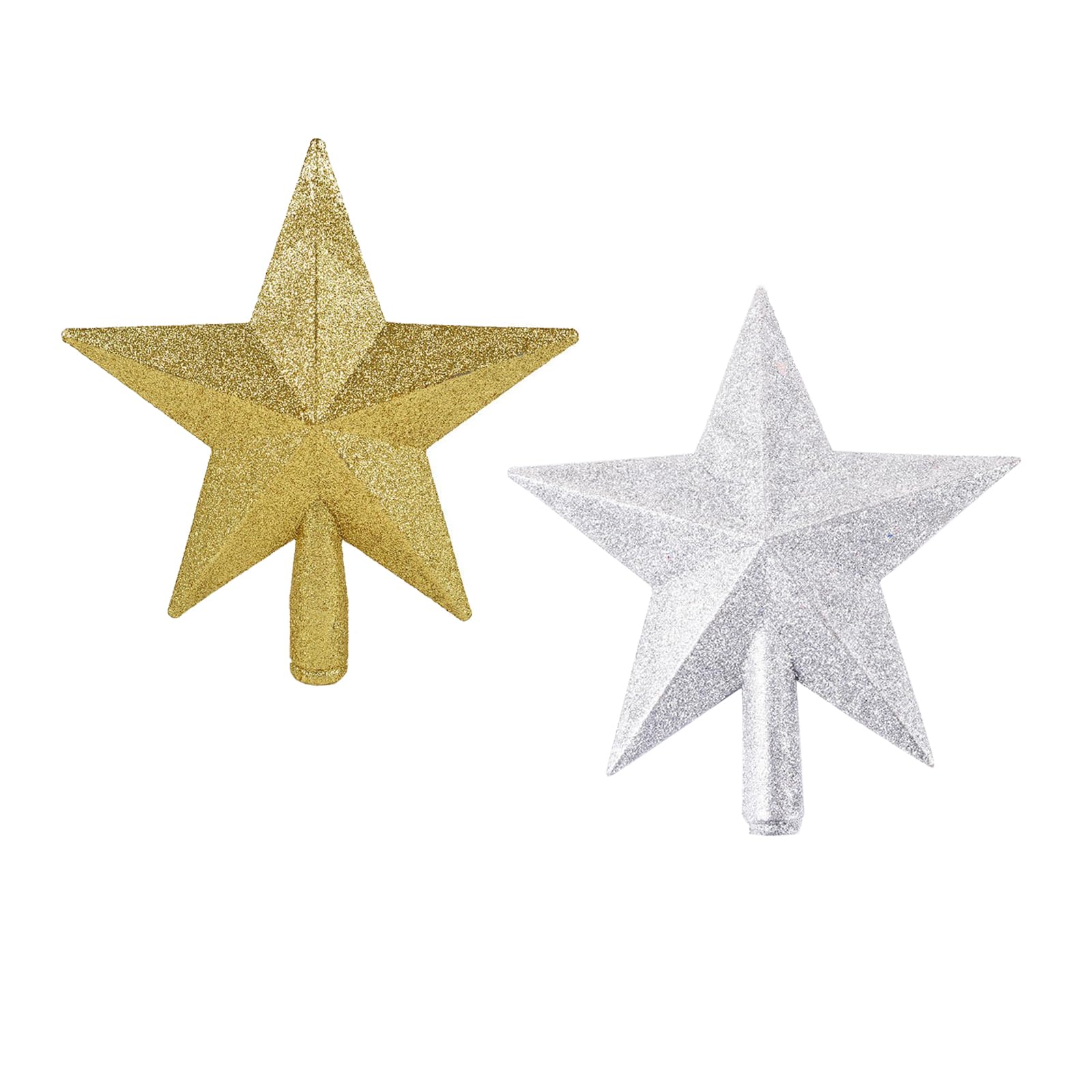 2 Pack Glittered Small Christmas Tree Topper Xmas Mini Star Treetop for Small Christmas Tree Decorations, Golden and Silver