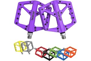 BOWOD MTB Pedals Large Mountain Bike Pedals, Lightweight Nylon Fiber Composite Bicycle Platform Pedals, Grippy Pedals w 18 Pins, Cr-Mo Spindle fit w 2 Bearings, Clipless Pedals for BMX MTB Bike 9/16"