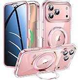 WASTROYAL Privacy Case for iPhone 17 Pro Max with 360°Stand [Built-in Anti Peeping Screen Protector] [Magnetic Ring ] Full Body Protective Phone 17ProMax Cover 6.9", Pink