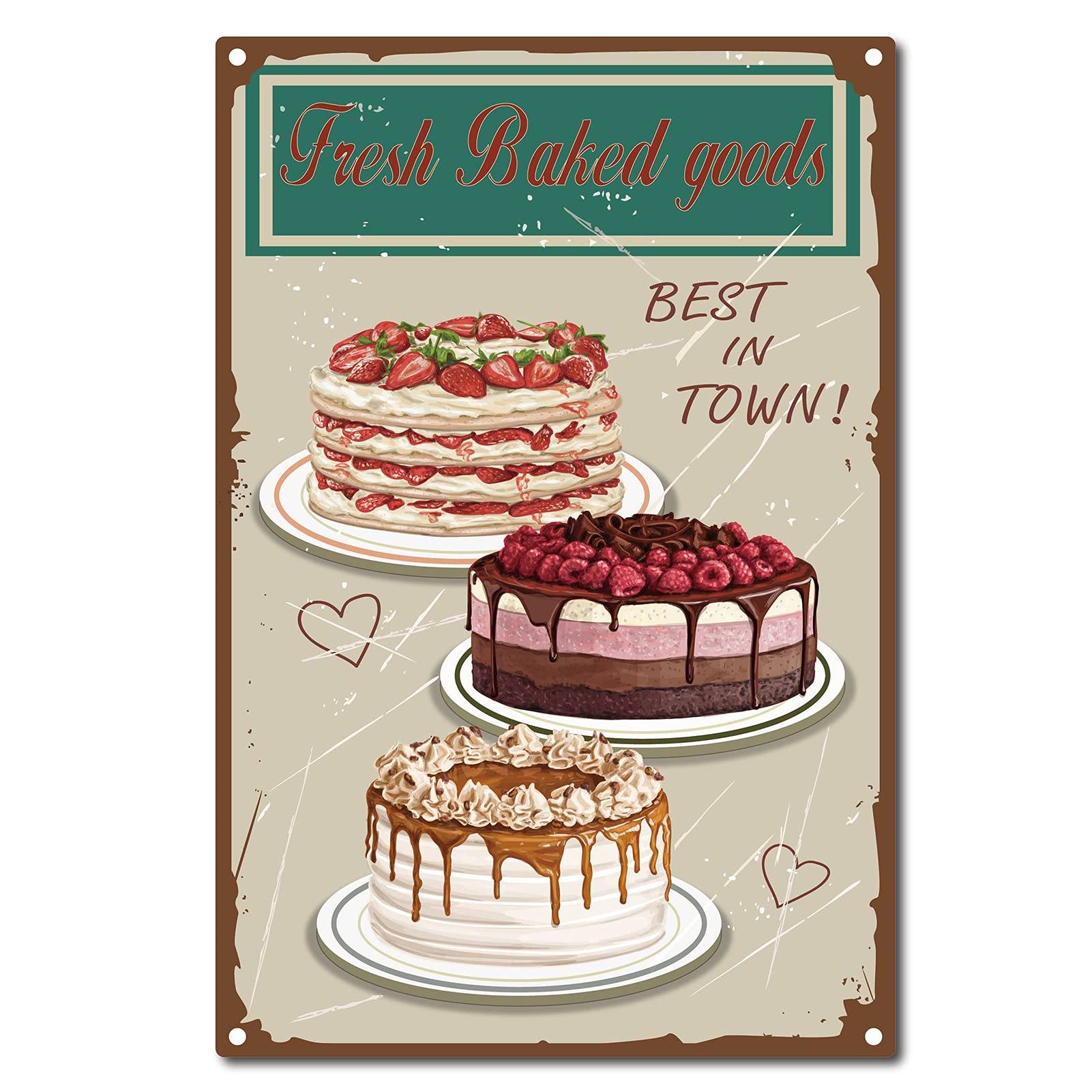 CREATCABIN Fresh Baked Goods Tin Sign Vintage Metal Tin Signs Kitchen Signs Wall Funny Retro Signs for Cafe Bar Shop, 8 x 12 Inch