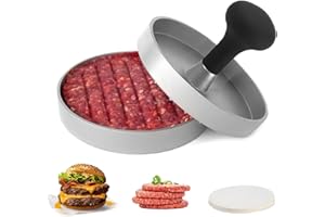 Hamburger Press Patty Maker, 4.6 in Food Grade Aluminum Burger Press, Non-Stick, with 100 Pcs Wax Paper, for Grilling and Coo