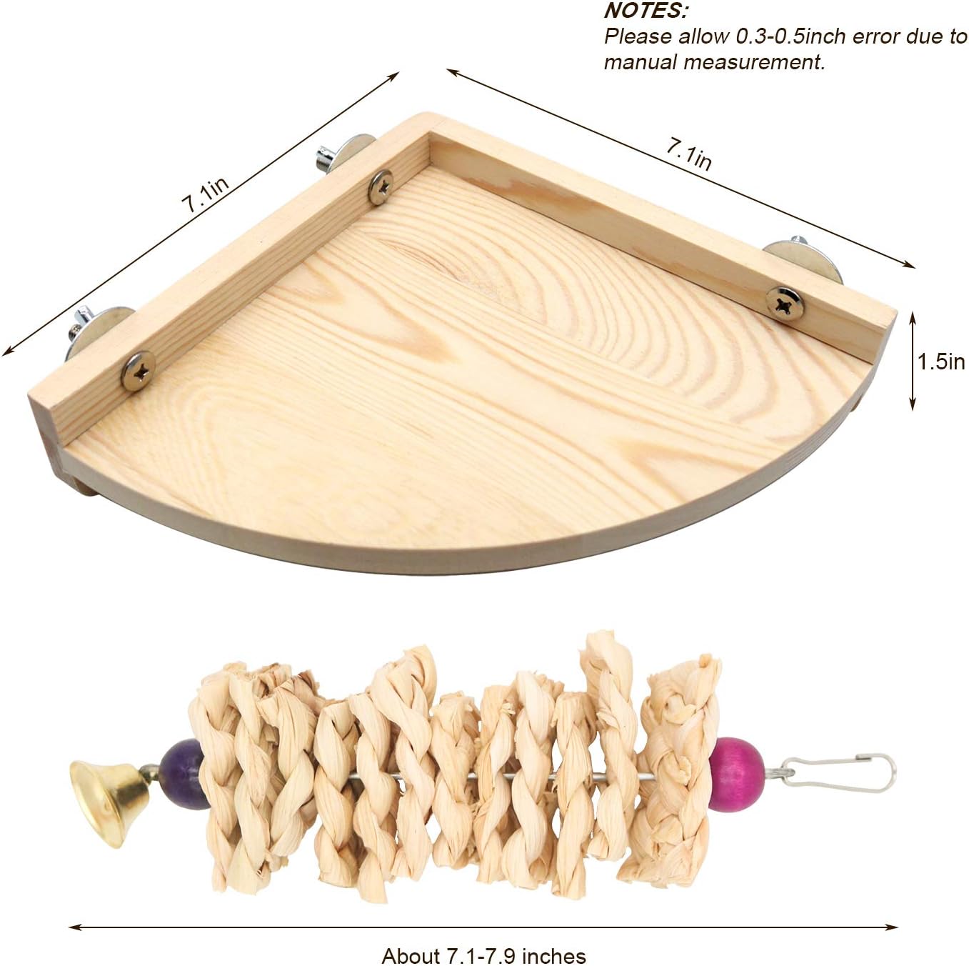 suruikei 2 Pack Bird Perch Platform, Parrot Stand Sector Playground Wood Perch Stand Toy Cage Accessories Exercise Toy for Parakeet Conure Cockatiel Budgie Gerbil Rat Mouse Chinchilla Hamster (Set 1) : Pet Supplies