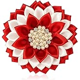 Red and White 4.5" Triple Sorority Paraphernalia Flower Brooch Pin for Women, Greek Organization, Delta Sigma Theta Sorority Inspired for D9 Events, Conferences, Luncheons, J13