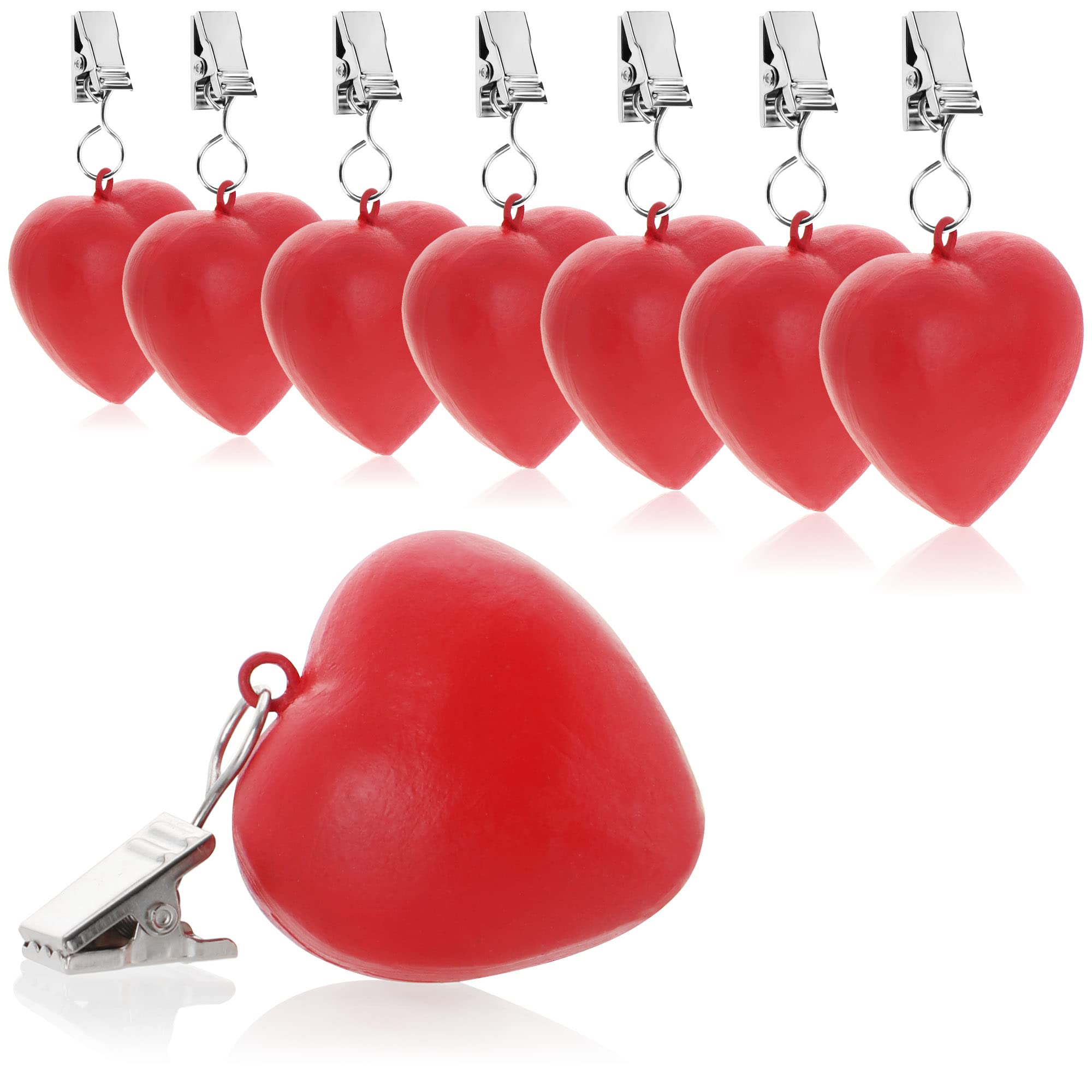com-four® 8x Heart Tablecloth Weights - Red - Approx. 40g Each - Weatherproof - Clips Included