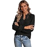 Women's V-Neck Flowing lace Fashion Solid Color Long-Sleeved Casual Trendy top