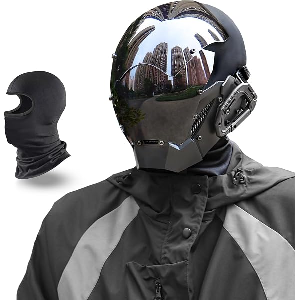 XJKLBYQ Cyberpunk Helmet, Punk Mask with LED Red Light, Adjustable