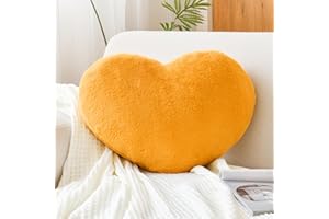 XVTRU Soft Heart Shaped Pillows, Cute Dark Yellow Heart Decorative Pillow, 12.9"x9.8" Heart Plush Cushion, Faux Rabbit Fur Room Decor Throw Pillow for Couch Bed Women Valentine's Day Xmas Gift