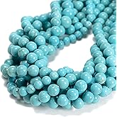 48Pcs Blue Turquoise 8mm Beads Natural Stone Round Gemstone Genuine Real Stone for DIY Bracelet Jewelry String Making