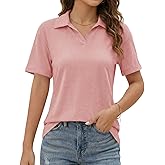 Imily Bela Womens Short Sleeve Polo T Shirts Summer Business Dressy Casual Tops Work Collared V Neck Basic Tees