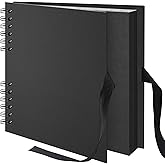 Remowith 10×10 inch Scrapbook Photo Album DIY Picture Book 40 Pages, Thick Kraft Paper Scrap Book Album with Silk Ribbon Wedding Guest Book Memory Book for Baby, Family, Travel (Black)