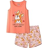 CYCHELRY Girl Sleeveless Summer Pajamas Set Cute Unicorn Tank Top and Stripe Shorts Sleepwear Soft Teen PJS Set Size 6-16