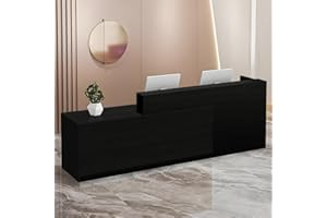 LSZMXI Modern Reception Desk with Storage Drawers and Open Shelves, 47-95 Inch Front Counter Table for Office, Salon, Lobby, Retail Store, or Home Workspace Right/Black 71" Wx23.6 Dx39.4 H