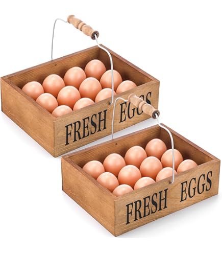 2-Pack Wooden Egg Crates - Double Layer Stackable Holder For 24 Eggs, Farmhouse Kitchen Display