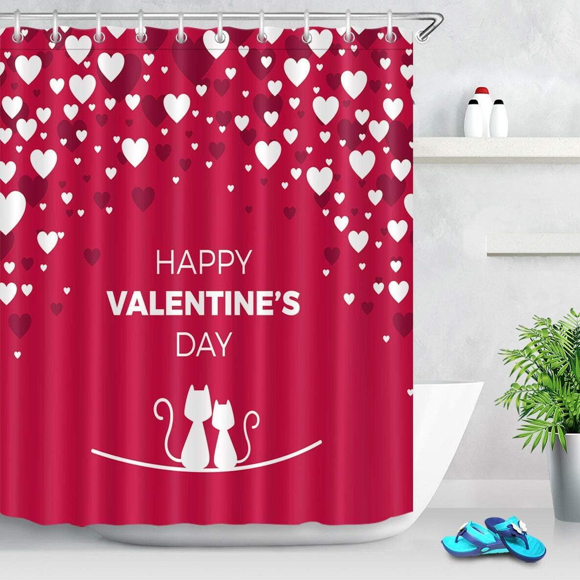 llllll Bathroom Polyester Fabric Shower Curtain Set Love Cat Heart