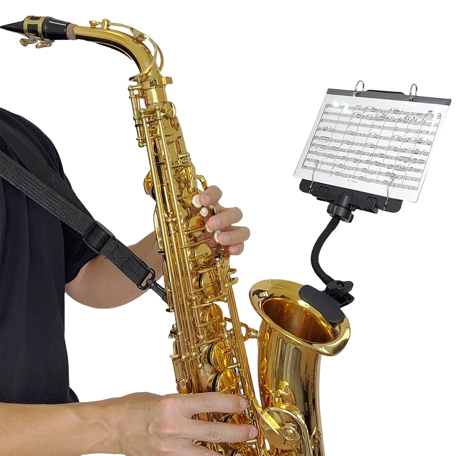 Photo 1 of MusBoard Universal Bell Lyre ST10, Adjustable Saxophone & Trombone Lyre for Marching Band with Flip Folder, Includes 10 Refill Sleeves