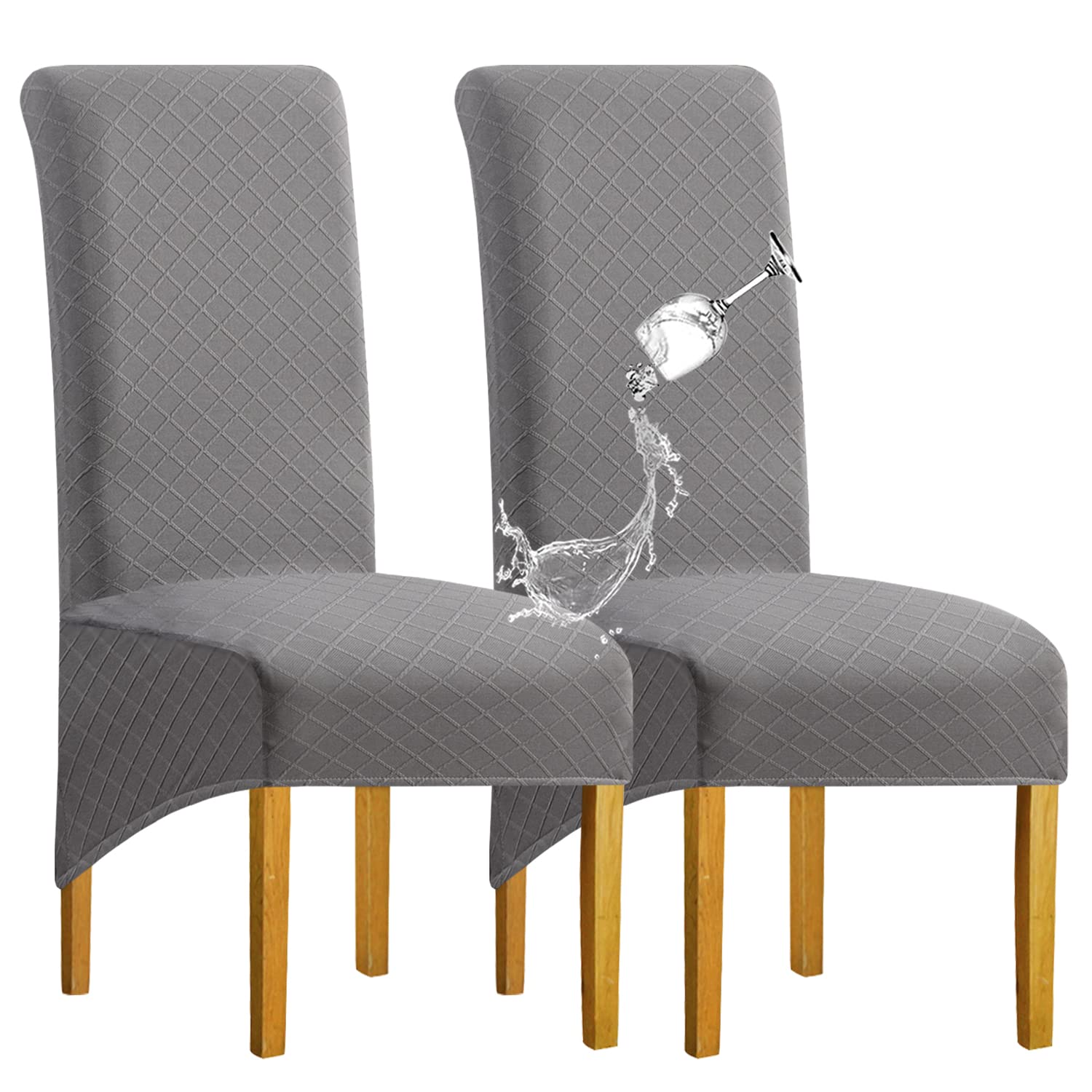 SHENGYIJING Large Chair Covers for Dining Room, Stretch Spandex Jacquard High Back Chair Slipcovers Soft Washable Removable Parsons XL Dining Chair Seat Protector Set of 2, Light Gray