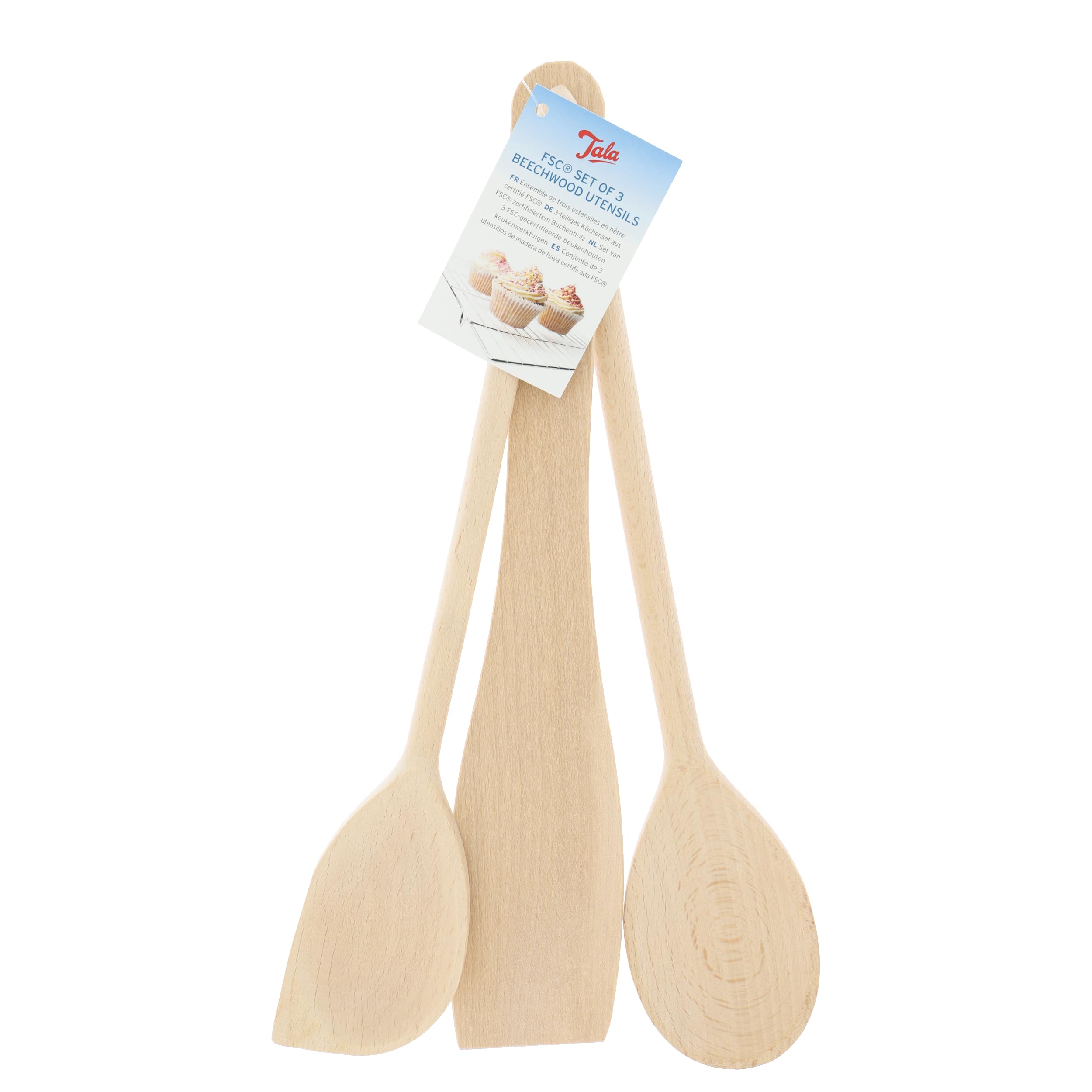 Tala Set of 3 Wooden Cooking Utensils - Wooden Spatulas for Cooking, Spoon & Scraper Spoon - Heat Resistant, Easy to Use, Easy to Clean - Bakeware Accessories - Set of 3 — image 1