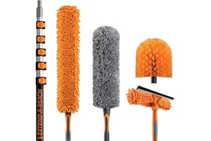 EXTEND-A-REACH 30 Foot High Reach Duster Kit with 5-24 ft Extension Pole // High Ceiling Dusting and Window Cleaning Kit with Telescopic Pole // Window Washer & Squeegee, Cobweb Duster, Fan Blade and Feather Duster