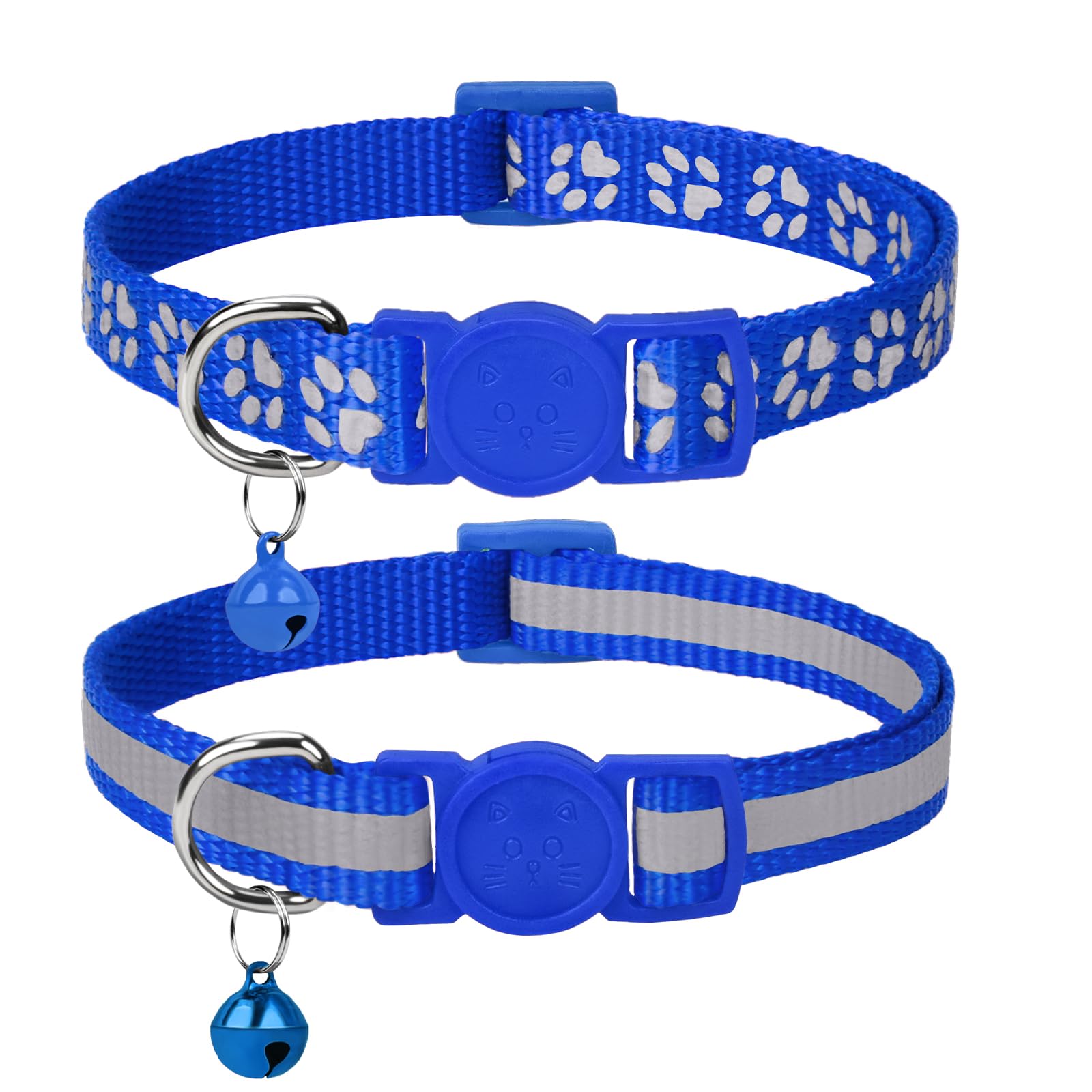 Taglory Reflective Cat Collar with Bell and Safety Release, 2-Pack Girl Boy Pet Kitten Collars Adjustable 19-32 cm Navy Blue