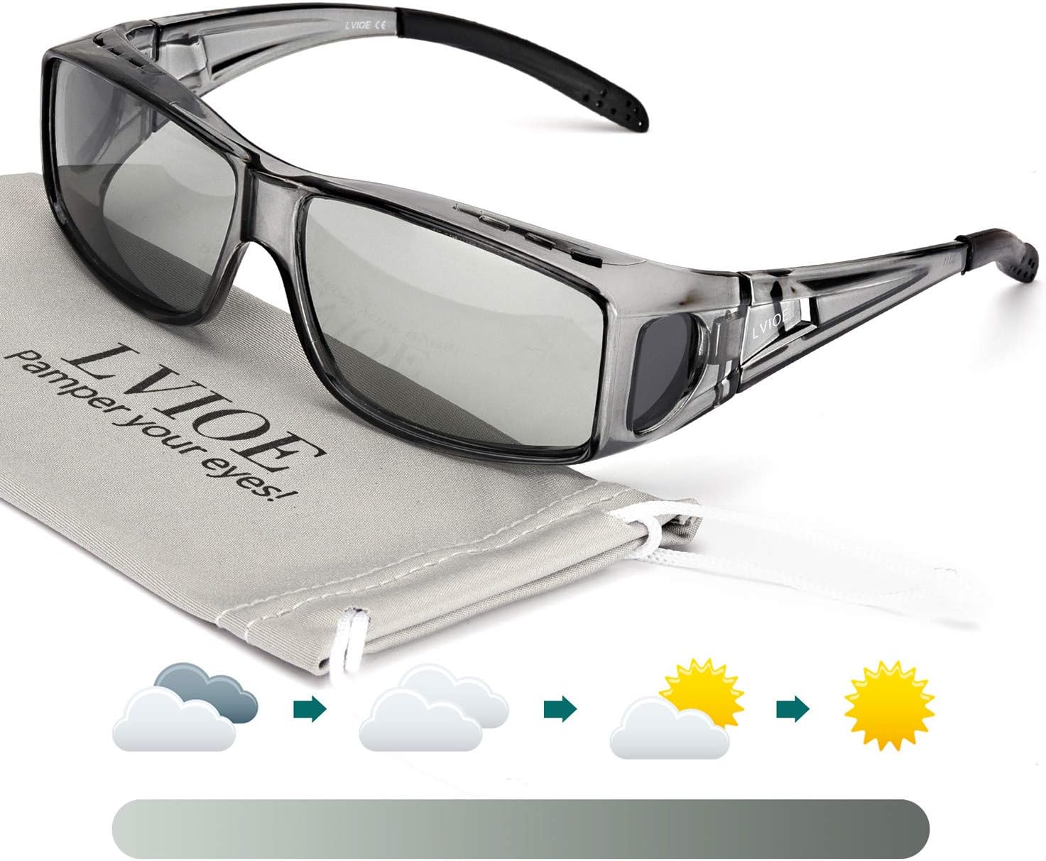 LVIOE Fit Over Photochromic Polarized Sunglasses for Outdoor Activities
