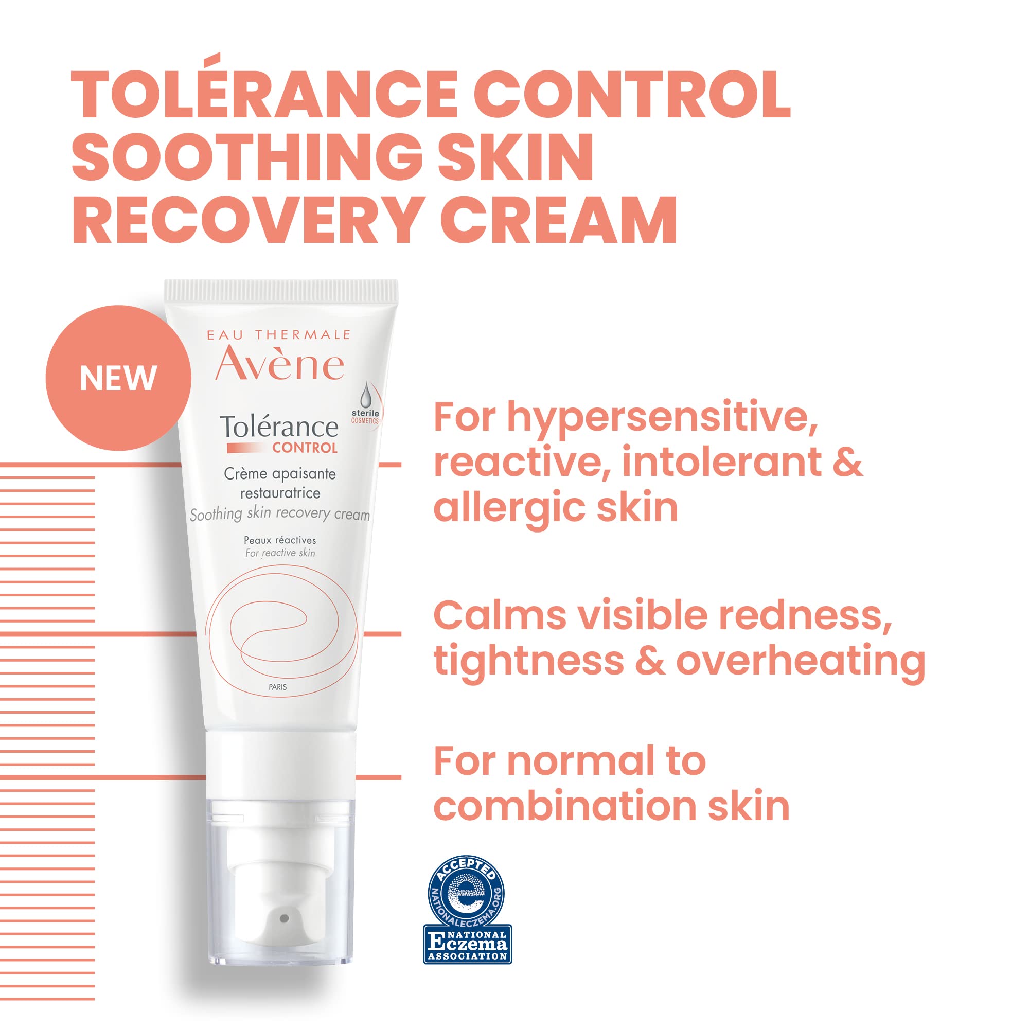 Eau Thermale Avène - Tolerance Control Soothing Skin Recovery Cream - For Hypersensitive, Normal to Combination Skin - Sterile Hydrating Face Moisturizer - 1.3 fl.oz. (Pack of 1)