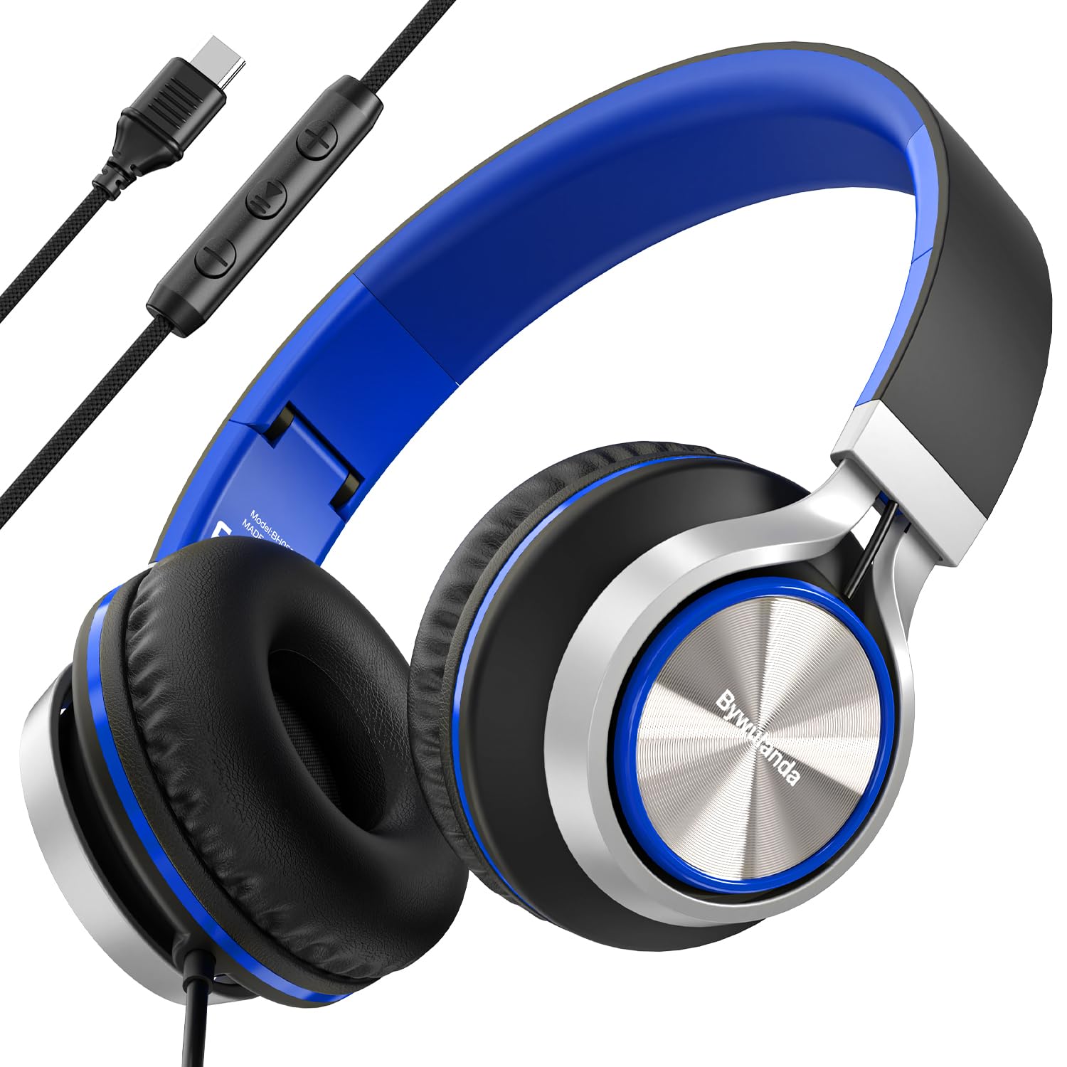 Photo 1 of Bywulanda USB C Headphones with Mic and Volume Control, Over Ear Stereo Headsets for iPhone 15 16 Pro, Wired Foldable Headphones for Smartphones Chromebook Laptop Tablets Travel(Blue/Black)
