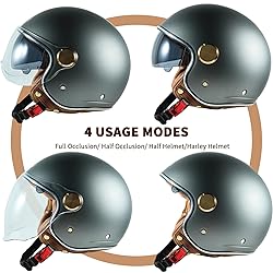 Pretoee Open Face Motorcycle Helmet, 3/4 Retro