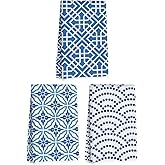 Blue Leaves 3 Pcs Artistic Pattern Kitchen Towels, Traditional Art Decorative Absorbent Microfiber Dish Cloth Tea Towel, Waffle Soft Hand Towels for Farmhouse Home Bathroom, Housewarming Gifts