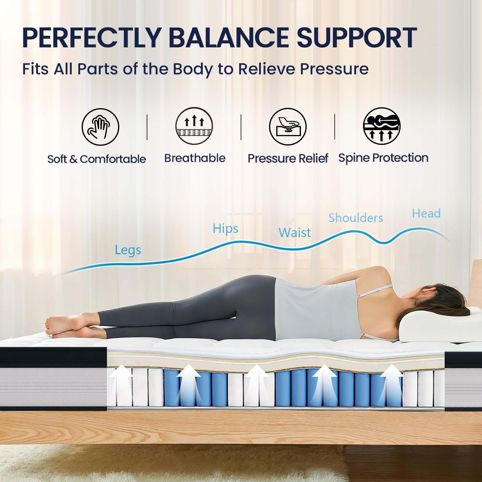Crayan Queen Mattress, 10 Inch Queen Size Mattress in a Box, Memory Foam Innerspring Hybrid Mattress for Pressure Relief, Motion Isolation, Breathable Comfort, CertiPUR-US