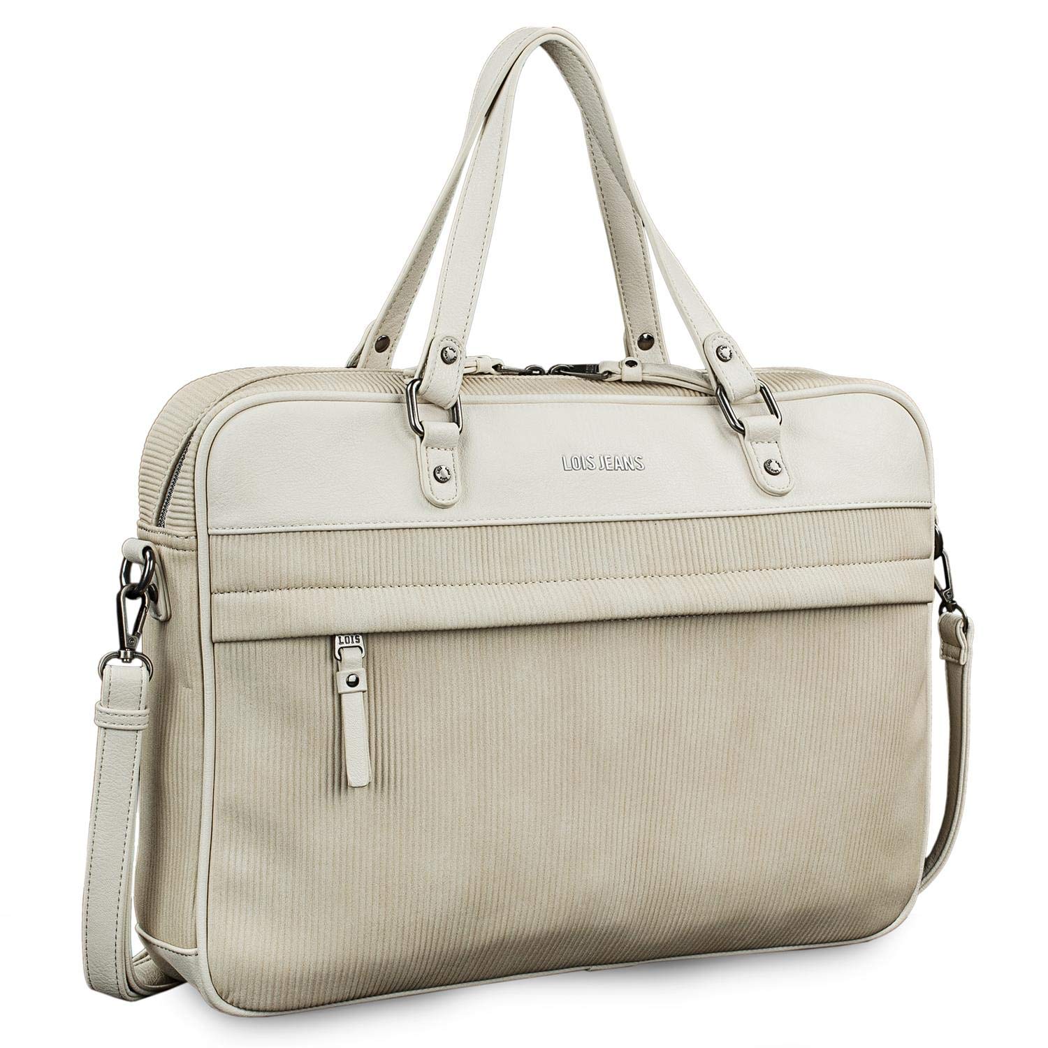 Lois Portfolio Messenger Bag 15 Inch Laptop PU Leather Safe Durable Practical and Comfortable Classic and Basic Design 303738, Beige, One Size