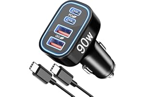 90W 4-Port USB C Super Fast Car Charger for Samsung Galaxy S25/S24/S23/S22 Ultra, iPhone 17/16/15 Pro Max, Pixel, Android, Ty