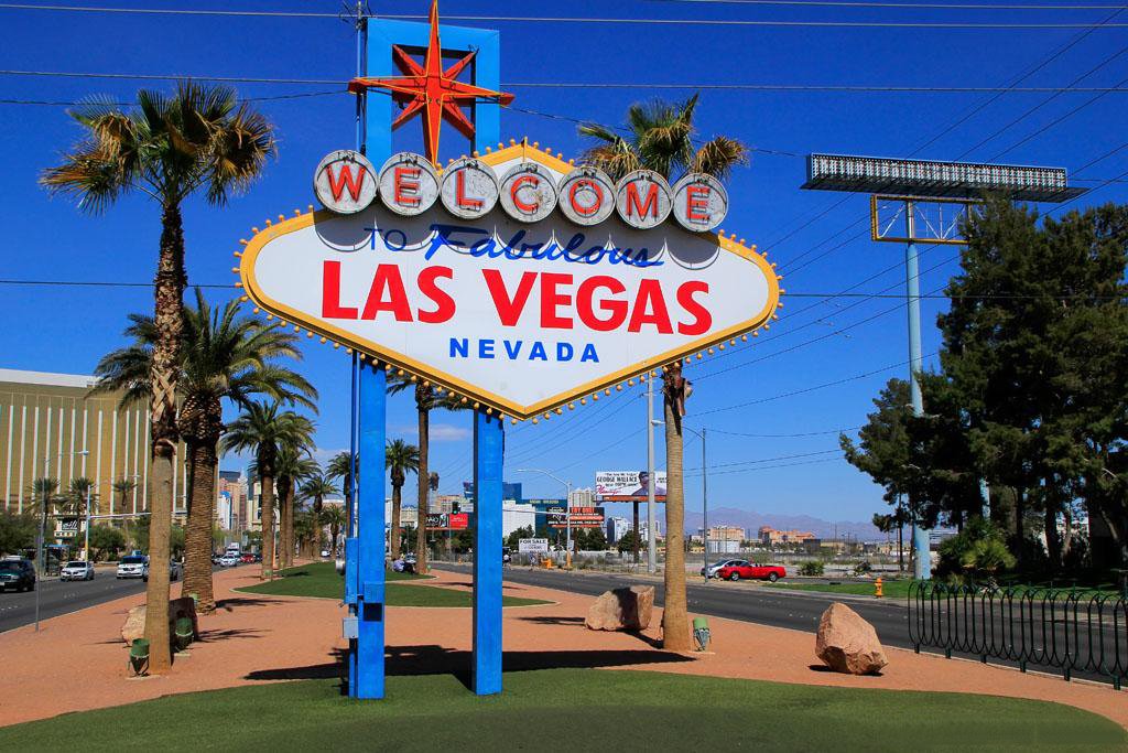 Haosphoto 7X5FT/210X150cm Vinyl Photography Backdrop Las Vegas Blue Sky Coconut Tree Grass Lawn Cityscape Travel Backdrops Seamless Kids Children Adults Portraits Background Photo Studio Props CA912