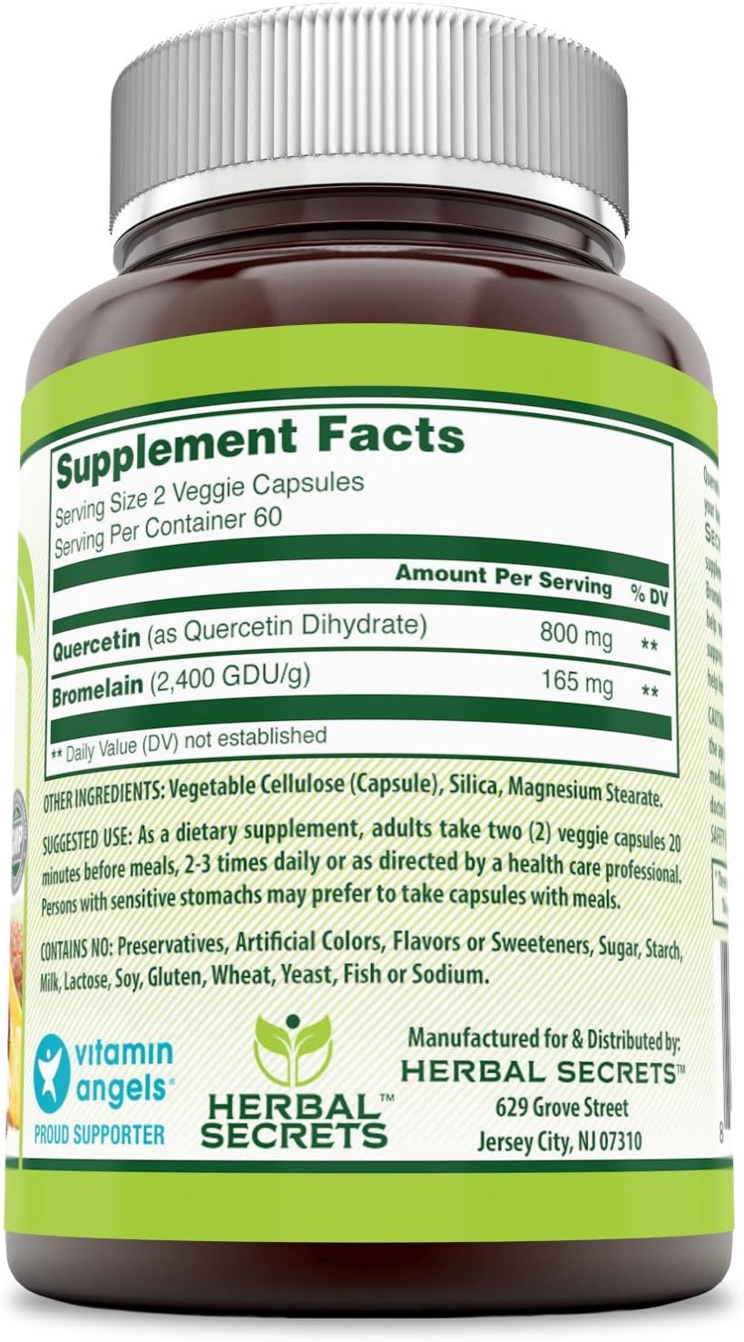 Herbal Secrets Quercetin 800 Mg with Bromelain 165 Mg, 120 Veggie Capsules (Non-GMO) - Supports Cardiovascular & Immune Health * Supports Healthy inflammatory Response *: Health & Personal Care