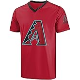 FOCO MLB Men's Officially Licensed Primary Logo Wordmark Ballpark Team Color Baseball Performance V-Neck Top